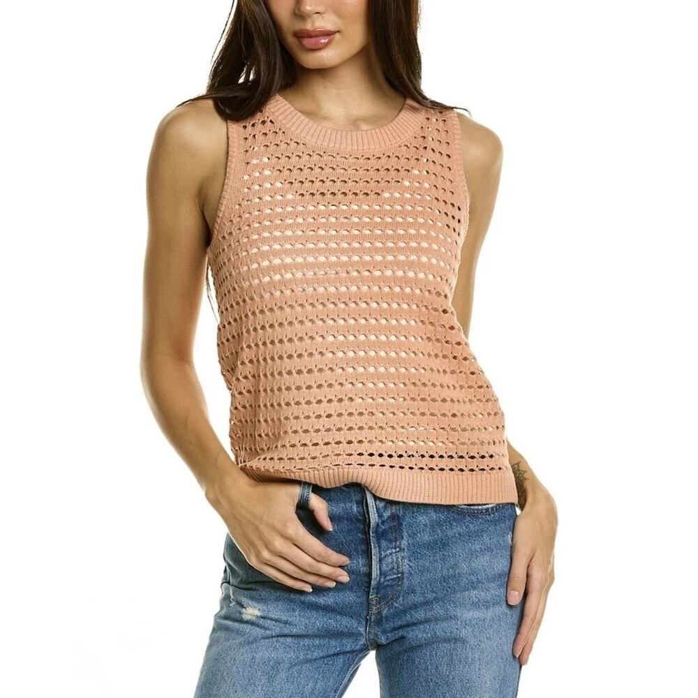 Splendid Asher Womens Peach Sleeveless Open Pointelle Tank Grannycore Sz S